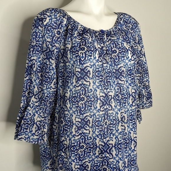 ✨3/$15 Milly for Design Nation blue white 1/2 sleeve blouse XL - Picture 4 of 8